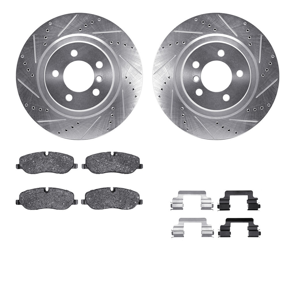 Dynamic Friction 7512-11014 - Brake Kit - Silver Zinc Coated Drilled and Slotted Rotors and 5000 Brake Pads With Hardware