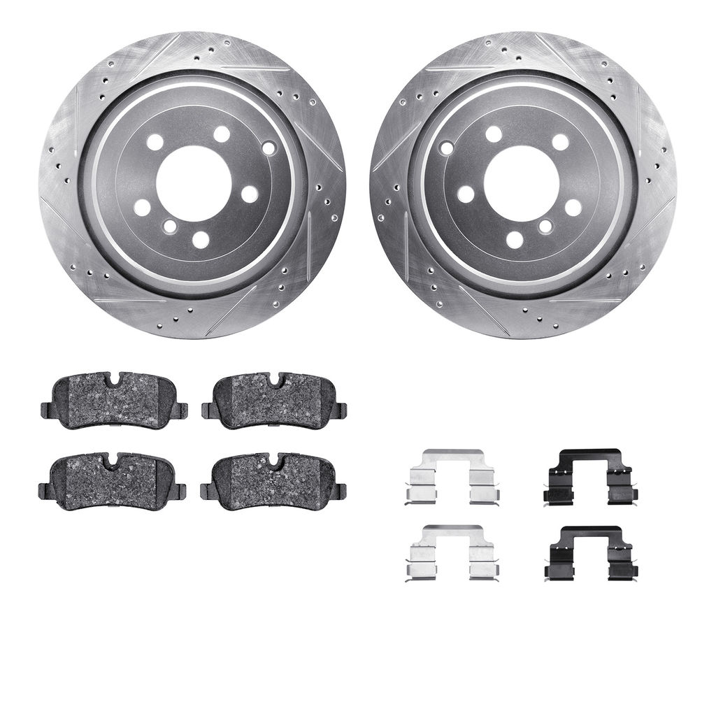 Dynamic Friction 7512-11017 - Brake Kit - Silver Zinc Coated Drilled and Slotted Rotors and 5000 Brake Pads With Hardware