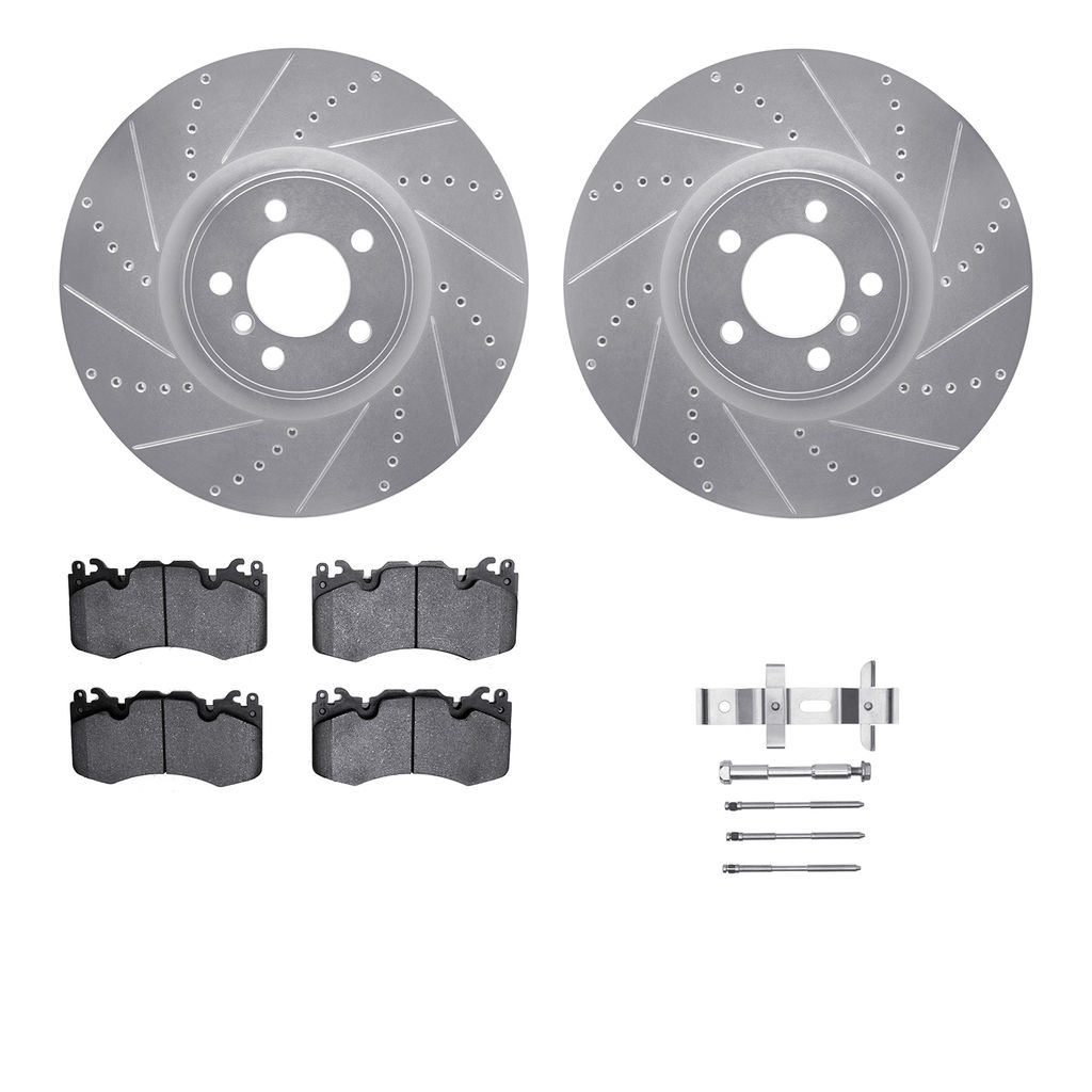 Dynamic Friction 7512-11021 - Brake Kit - Silver Zinc Coated Drilled and Slotted Rotors and 5000 Brake Pads With Hardware
