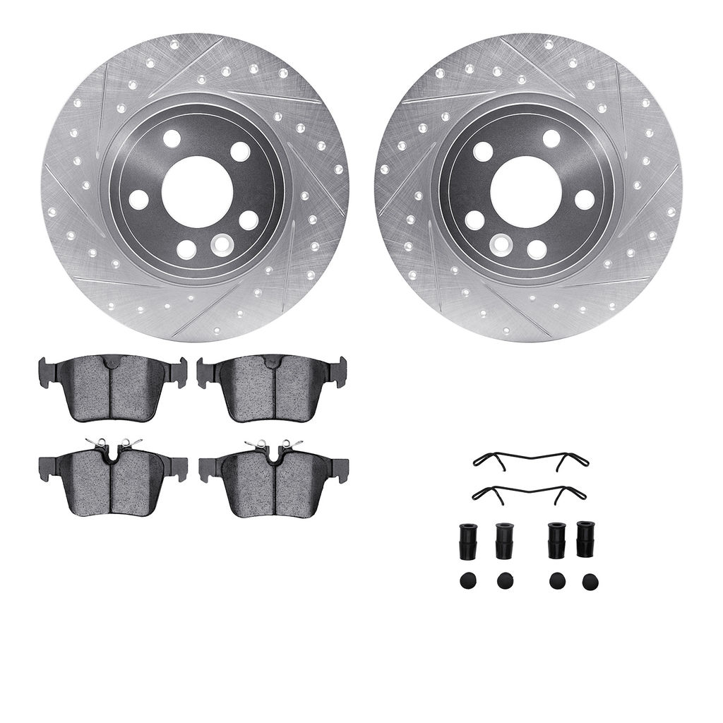 Dynamic Friction 7512-11027 - Brake Kit - Silver Zinc Coated Drilled and Slotted Rotors and 5000 Ceramic Brake Pads With Hardware
