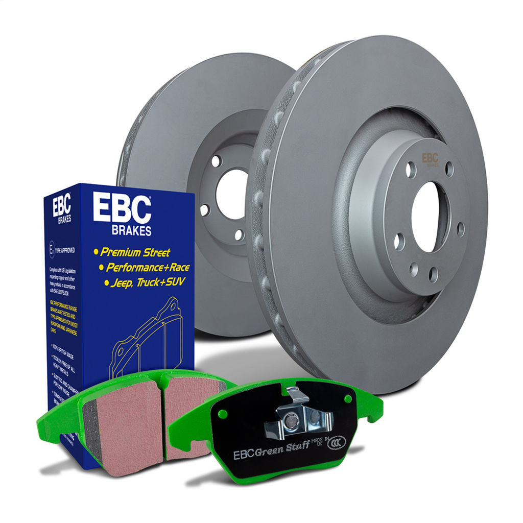 EBC Brakes S14KF1004 - S14 Greenstuff Disc Brake Pad Set and RK Smooth Disc Brake Rotors, 2-Wheel Set