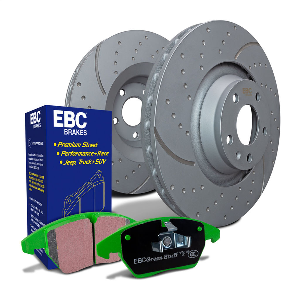EBC Brakes S3KF1025 - S3 Greenstuff 6000 Brake Pads and GD Slotted and Dimpled Brake Rotors, 2-Wheel Set