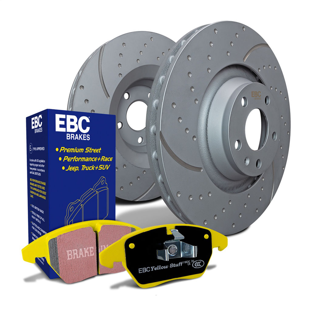 EBC Brakes S5KF1000 - S5 Yellowstuff Brake Pad Set and GD Slotted and Dimpled Brake Rotors, 2-Wheel Set