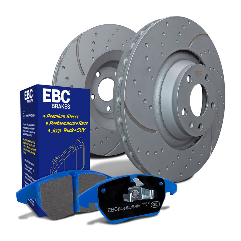 EBC Brakes S6KF1000 - S6 Bluestuff Brake Pad Set and GD Slotted and Dimpled Brake Rotors, 2-Wheel Set