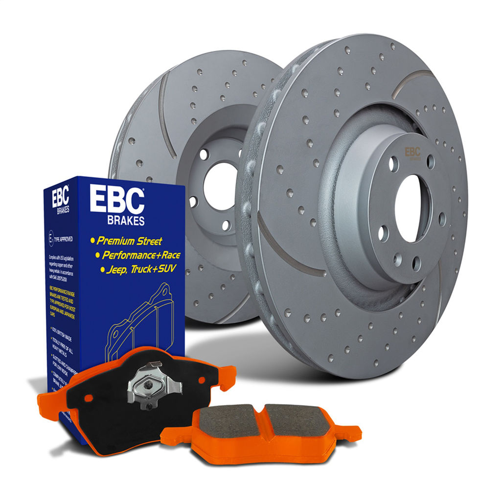 EBC Brakes S8KF1034 - S8 Orangestuff Brake Pad Set and GD Slotted and Dimpled Brake Rotors, 2-Wheel Set
