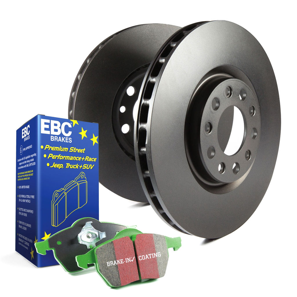 EBC Brakes S14KF1058 - S14 Greenstuff Disc Brake Pad Set and RK Smooth Disc Brake Rotors, 2-Wheel Set