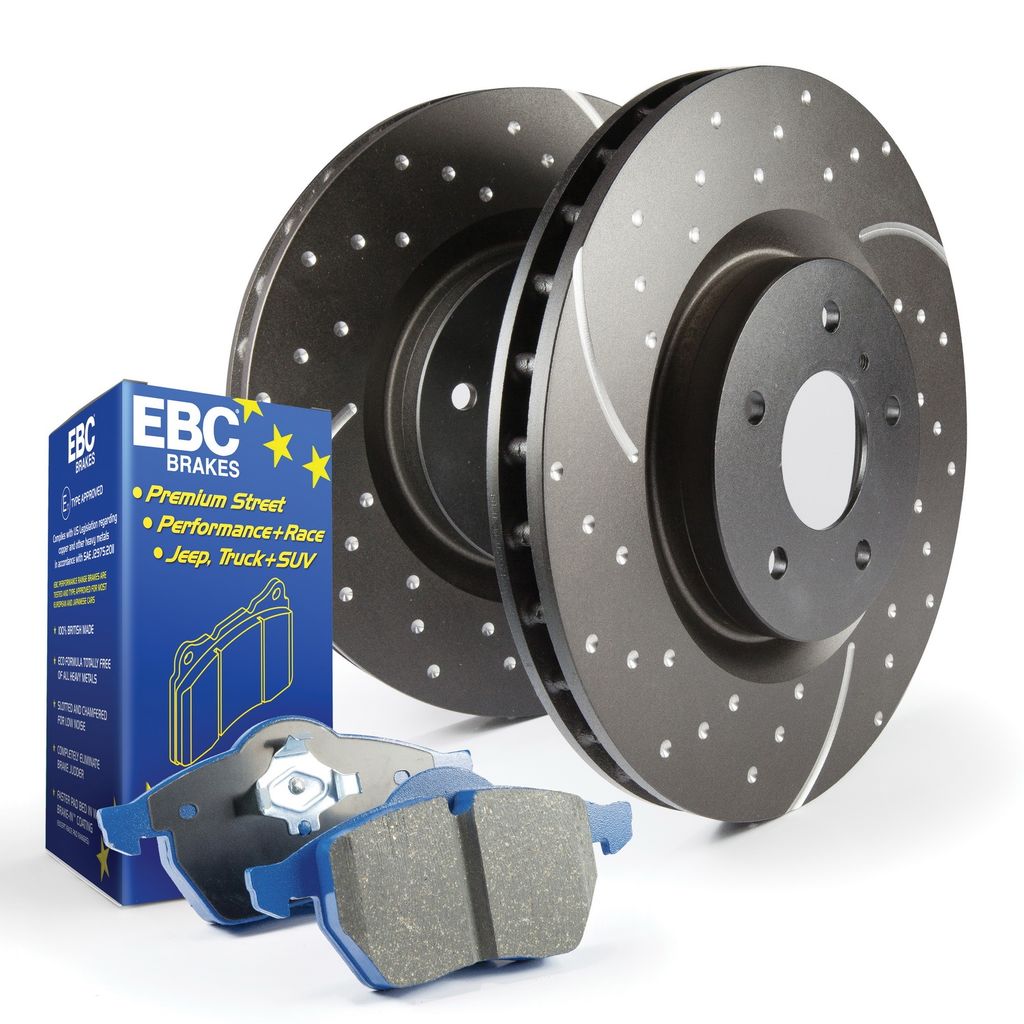 EBC Brakes S6KF1050 - S6 Bluestuff Brake Pad Set and GD Slotted and Dimpled Brake Rotors, 2-Wheel Set