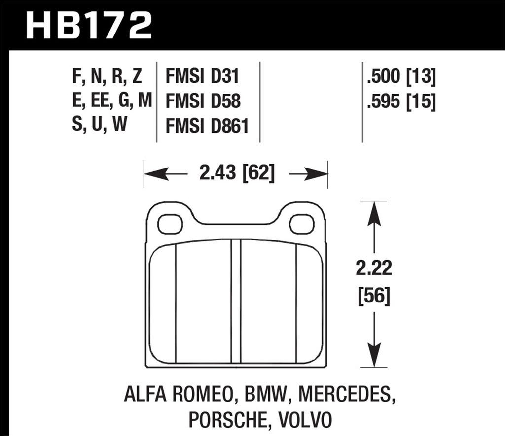 Hawk Performance HB172Z.595 - Performance Ceramic Brake Pads, 2 Wheel Set