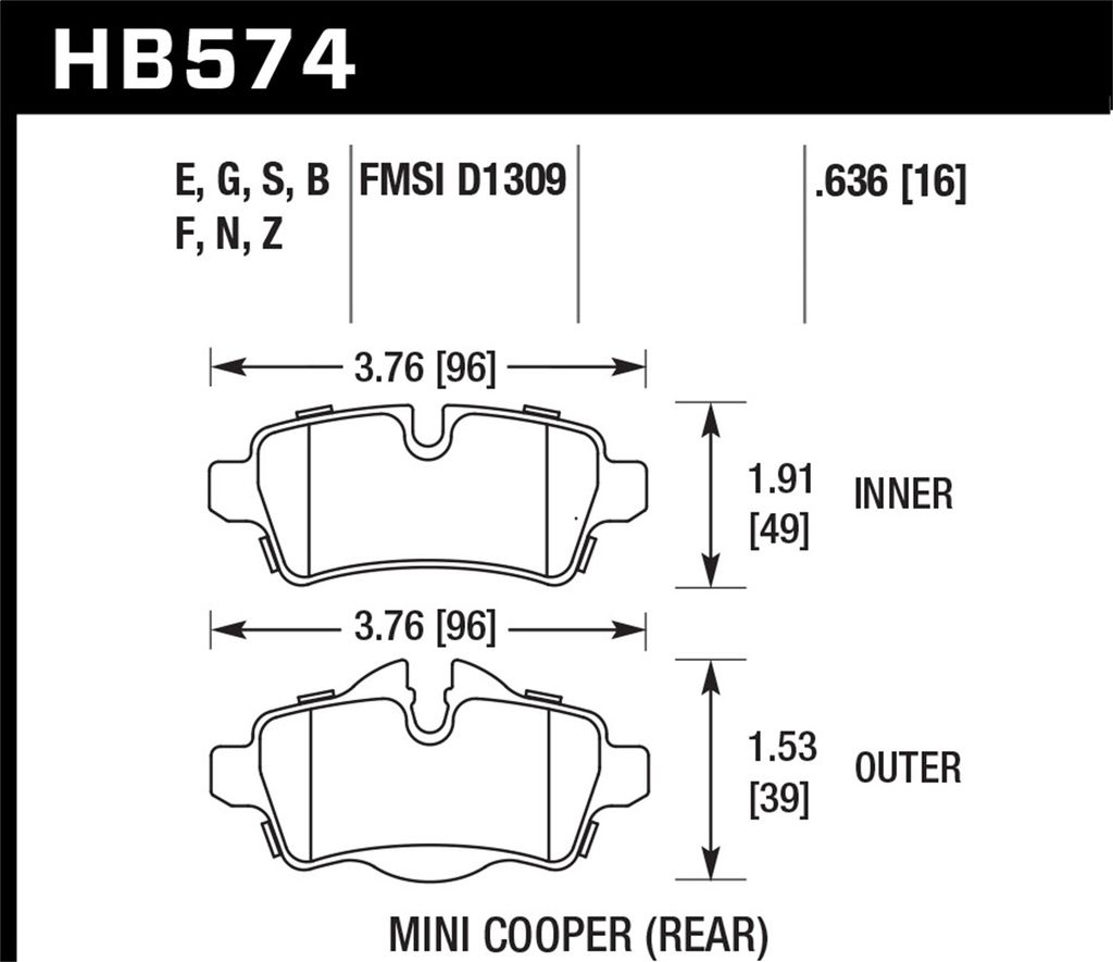 Hawk Performance HB574G.636 - DTC-60 Brake Pads, 2 Wheel Set, Race Use Only