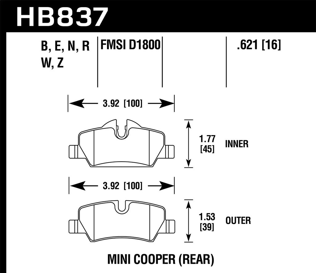 Hawk Performance HB837N.621 - HP Plus Brake Pads, 2 Wheel Set