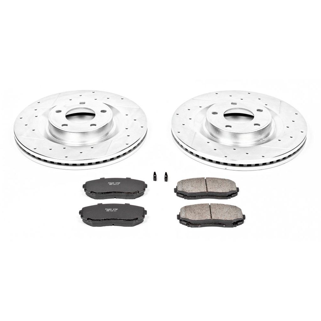 PowerStop K3057 - Front Z23 Drilled and Slotted Brake Rotors and Pads Kit