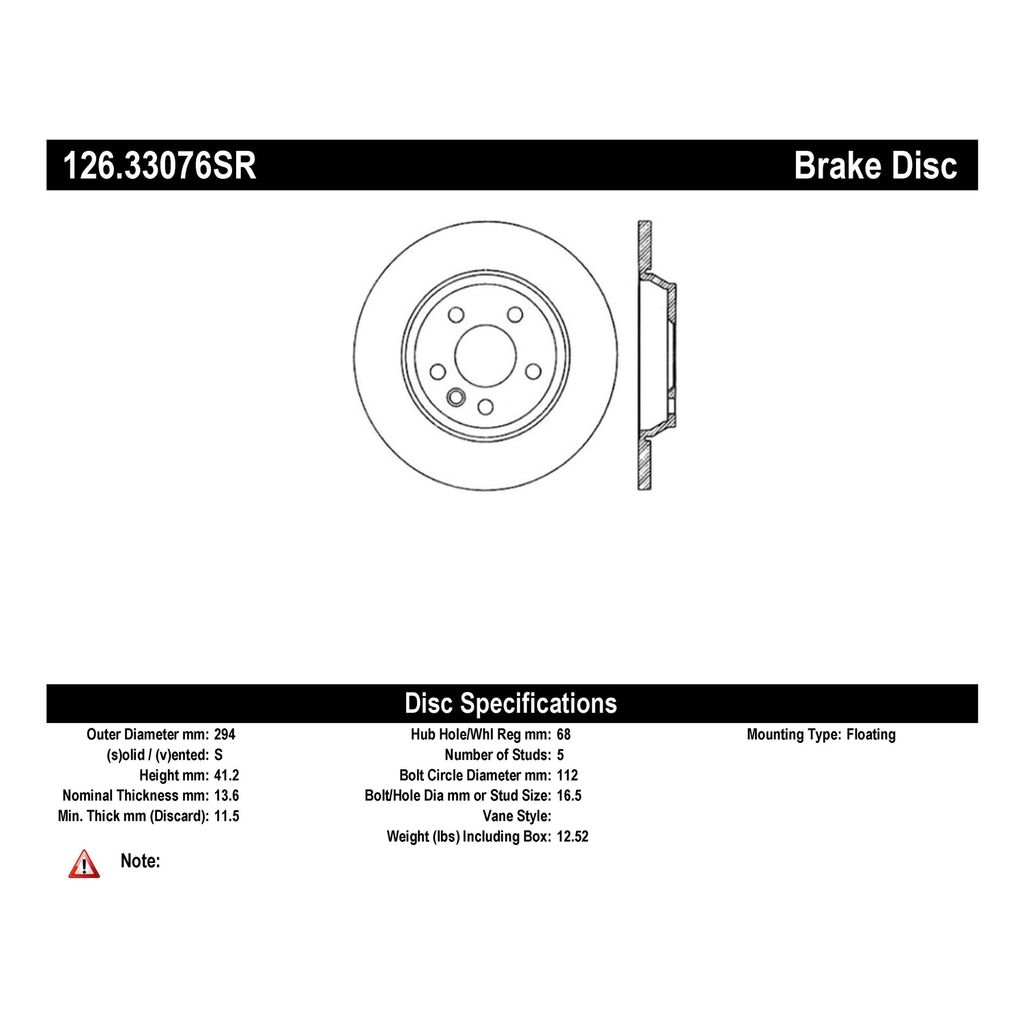 Stoptech 126.33076SR - Sport Slotted Brake Rotor