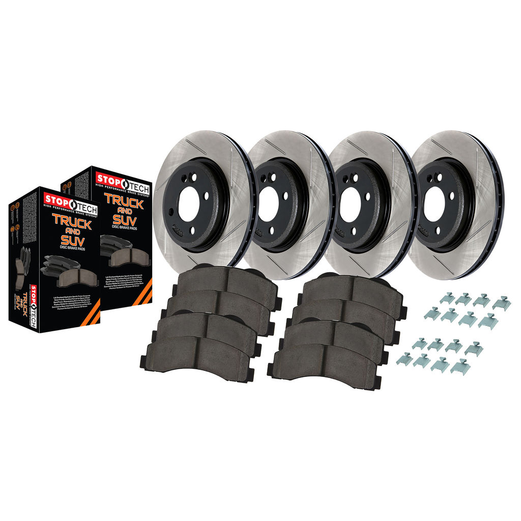 Stoptech 967.42001 - Disc Brake Pad and Rotor Kit, Slotted, 4-Wheel Set