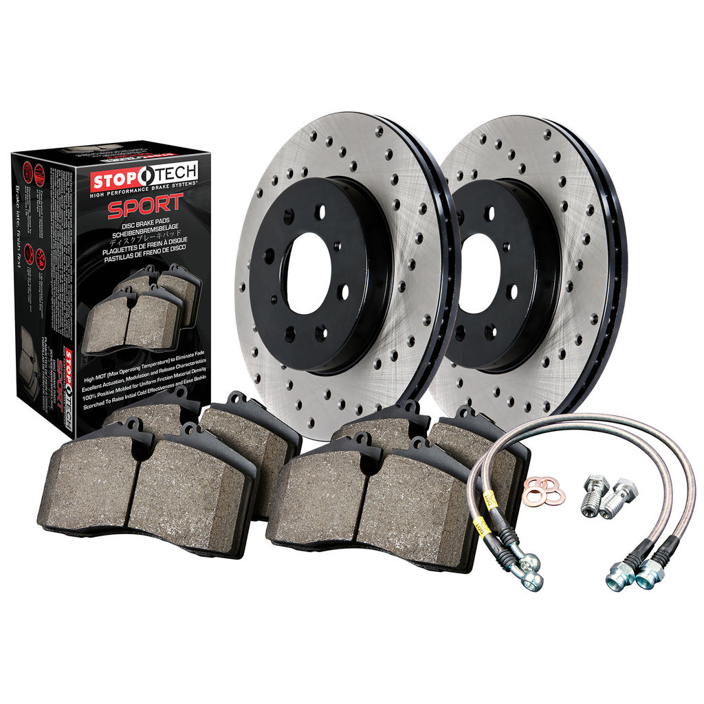 Stoptech 979.33012F - Sport Disc Brake Pad and Rotor Kit, Drilled, 2-Wheel Set