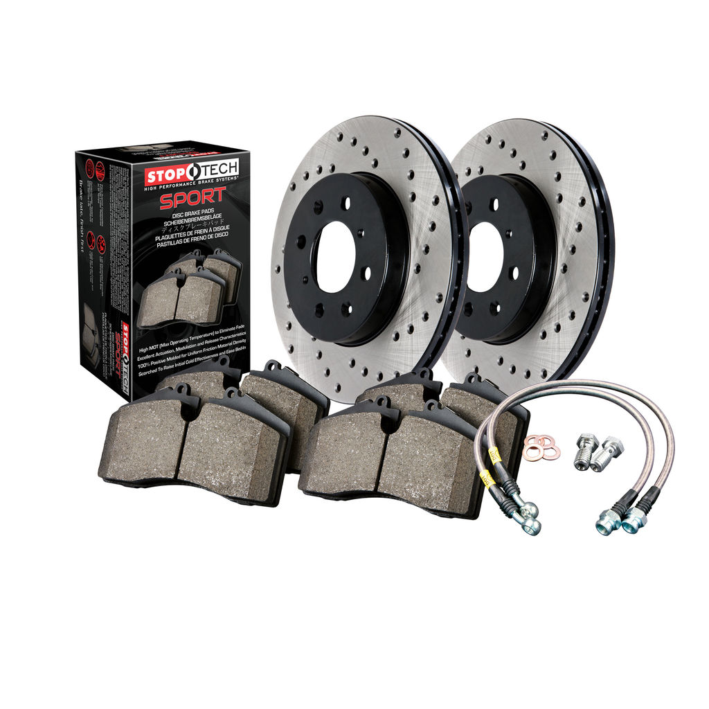 Stoptech 979.33039F - Sport Disc Brake Pad and Rotor Kit, Drilled, 2-Wheel Set