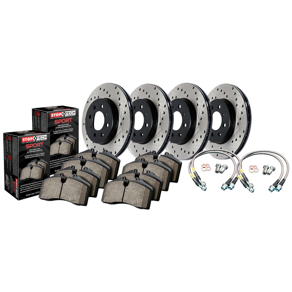 Stoptech 979.33053 - Sport Disc Brake Pad and Rotor Kit, Drilled, 4-Wheel Set