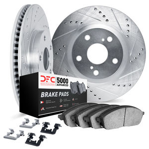 Dynamic Friction 7512-01004 - Front Brake Kit - Silver Zinc Coated Drilled and Slotted Rotors and 5000 Brake Pads with Hardware
