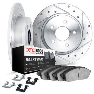 Dynamic Friction 7512-01005 - Rear Brake Kit - Silver Zinc Coated Drilled and Slotted Rotors and 5000 Brake Pads with Hardware
