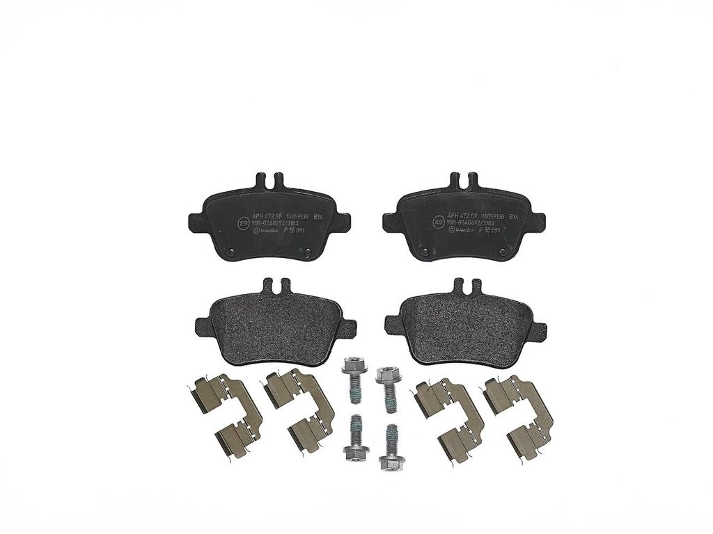 Brembo P50091 - Disc Brake Pad Set, 2-Wheel Set, Low-Metallic, Chamfered, FMSI - D1646