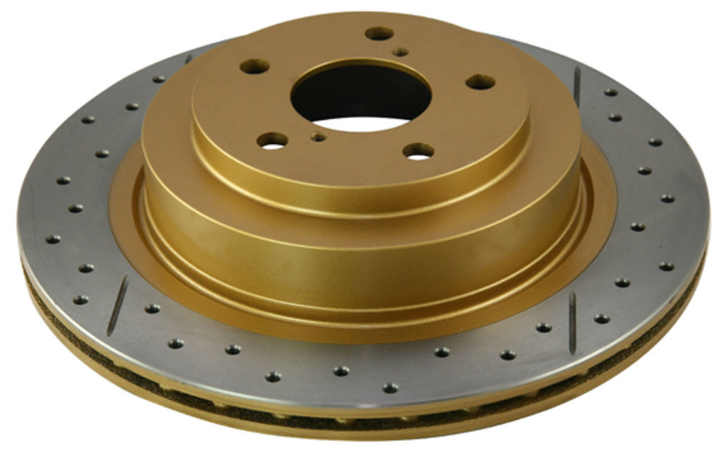 Drilled and Slotted Street XS Gold Brake Rotor with Kangaroo Paw Vanes, Sold Individually