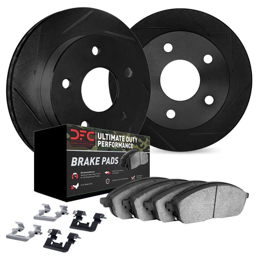 Dynamic Friction 3412-54108 - Brake Kit - Slotted Black Rotors with Ultimate Duty Performance Brake Pads includes Hardware