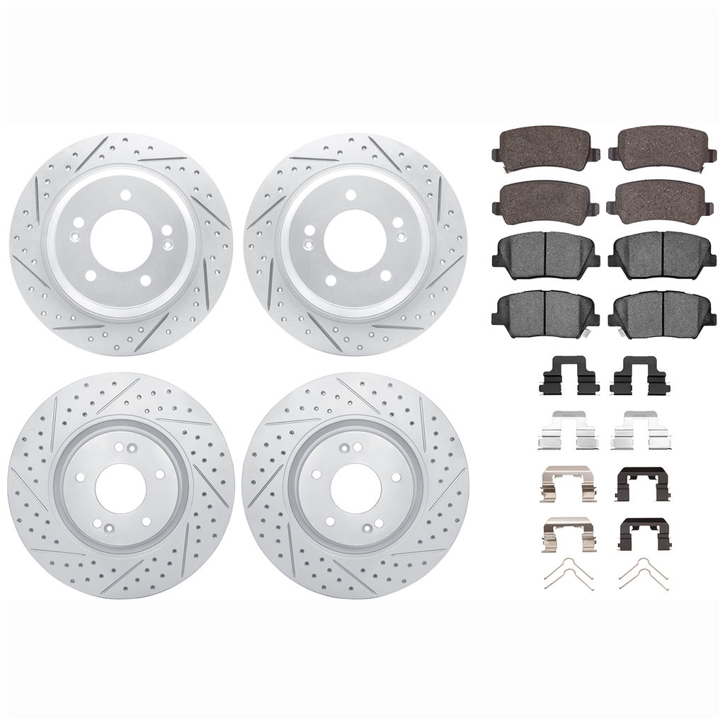 Dynamic Friction 2514-03009 - Brake Kit - Coated Drilled and Slotted Brake Rotors and 5000 Advanced Brake Pads with Hardware