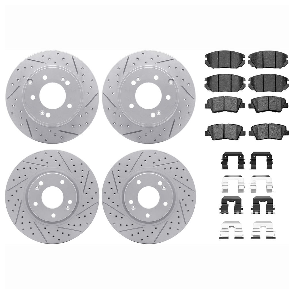 Dynamic Friction 2514-03017 - Brake Kit - Coated Drilled and Slotted Brake Rotors and 5000 Advanced Brake Pads with Hardware