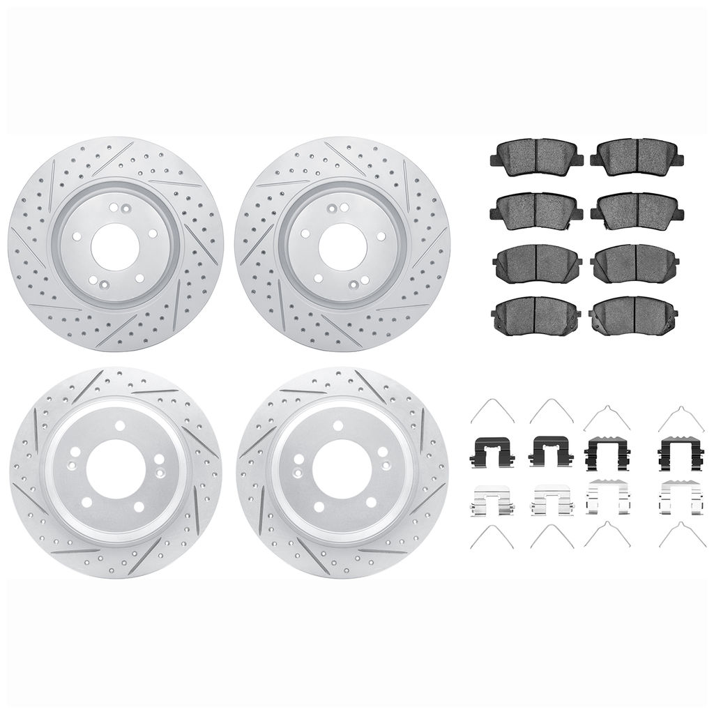 Dynamic Friction 2514-03005 - Brake Kit - Coated Drilled and Slotted Brake Rotors and 5000 Advanced Brake Pads with Hardware