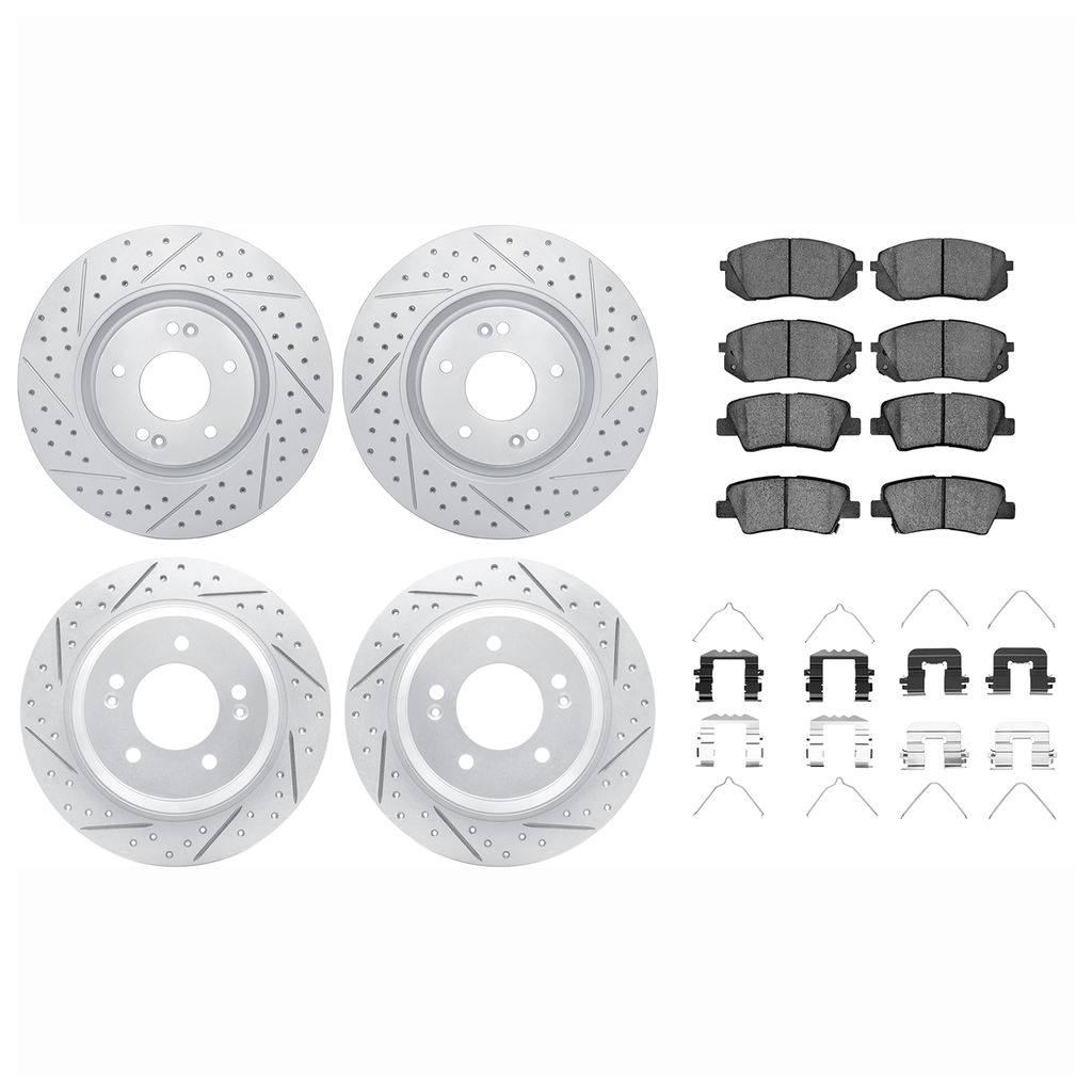 Dynamic Friction 2514-03008 - Brake Kit - Coated Drilled and Slotted Brake Rotors and 5000 Advanced Brake Pads with Hardware