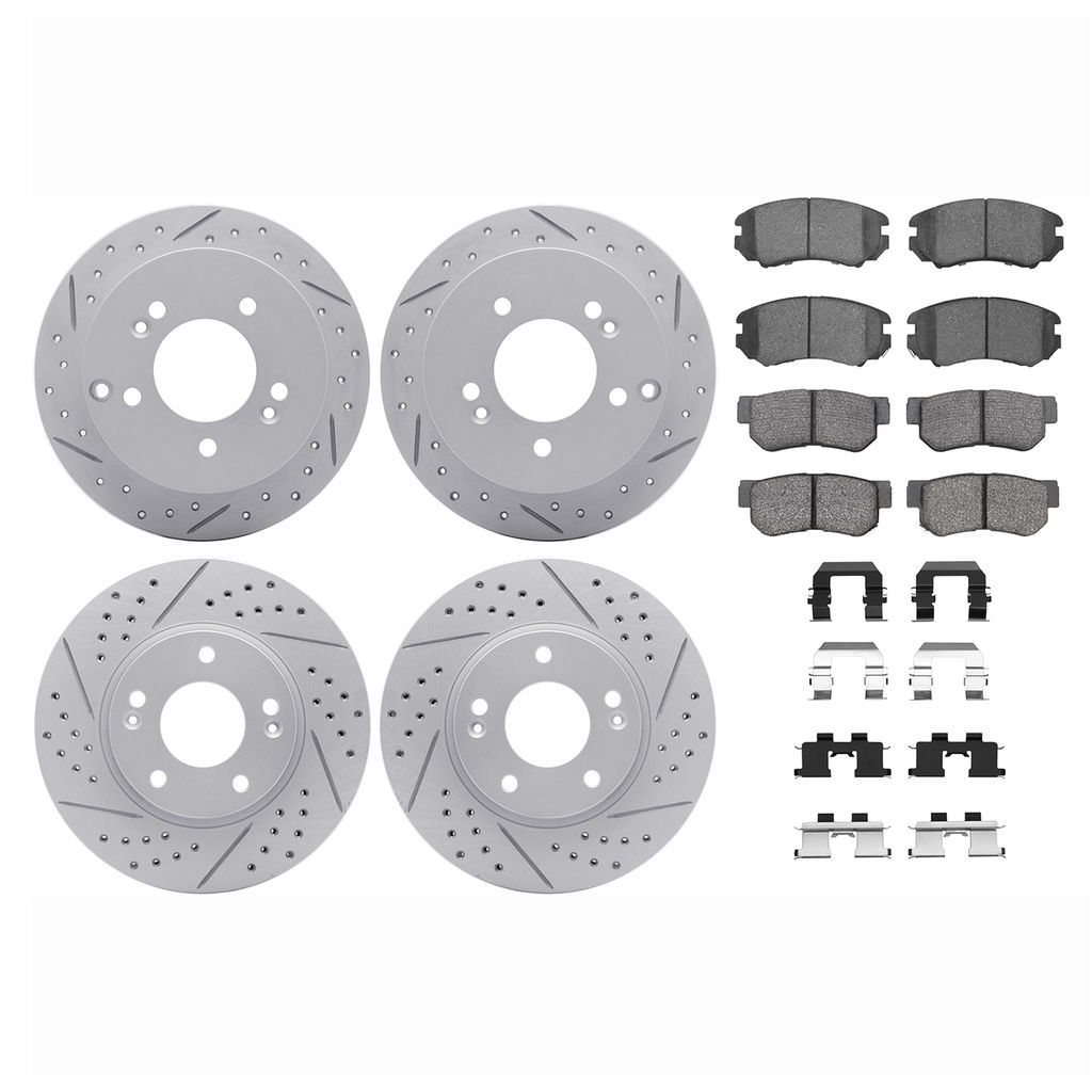 Dynamic Friction 2514-03012 - Brake Kit - Coated Drilled and Slotted Brake Rotors and 5000 Advanced Brake Pads with Hardware
