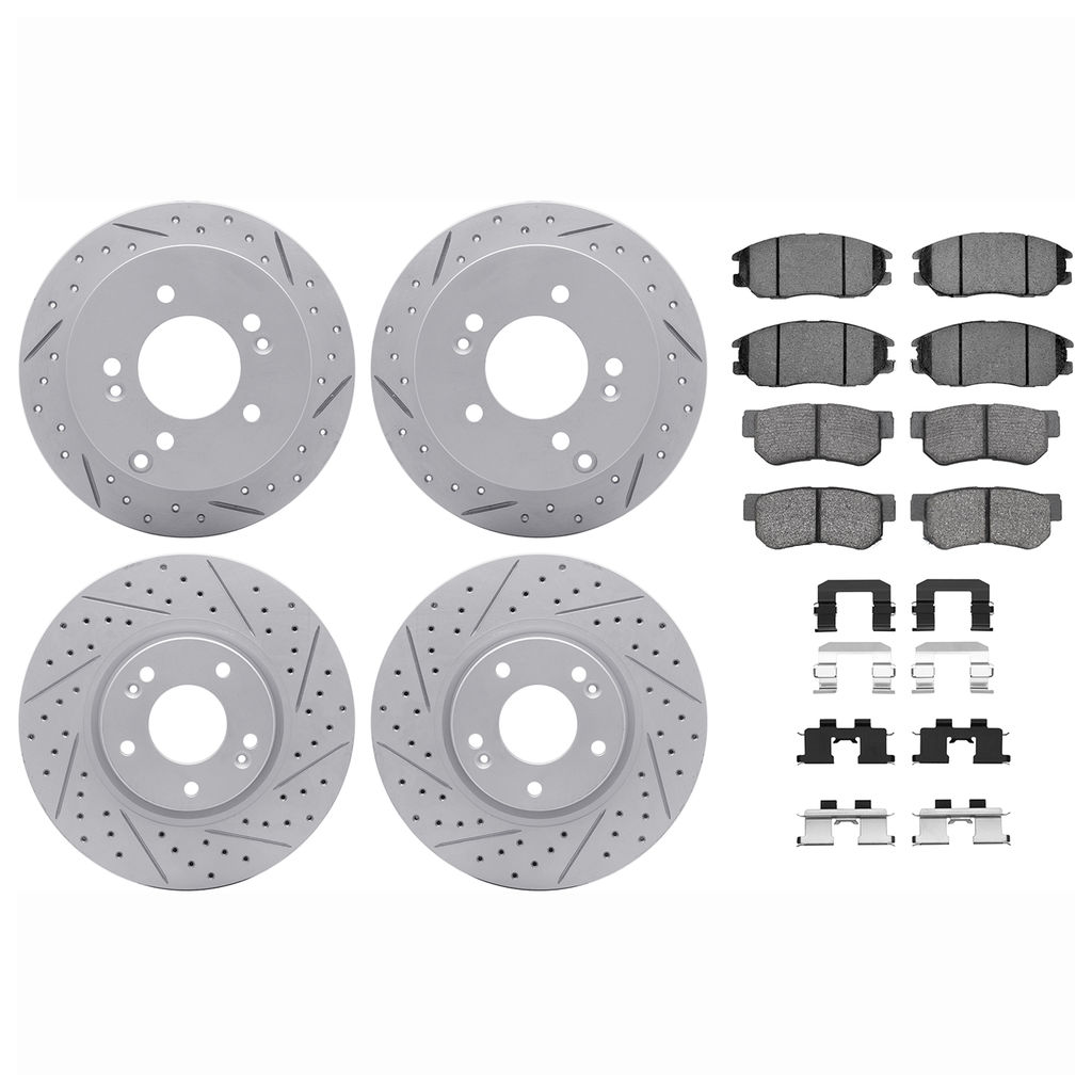 Dynamic Friction 2514-03013 - Brake Kit - Coated Drilled and Slotted Brake Rotors and 5000 Advanced Brake Pads with Hardware