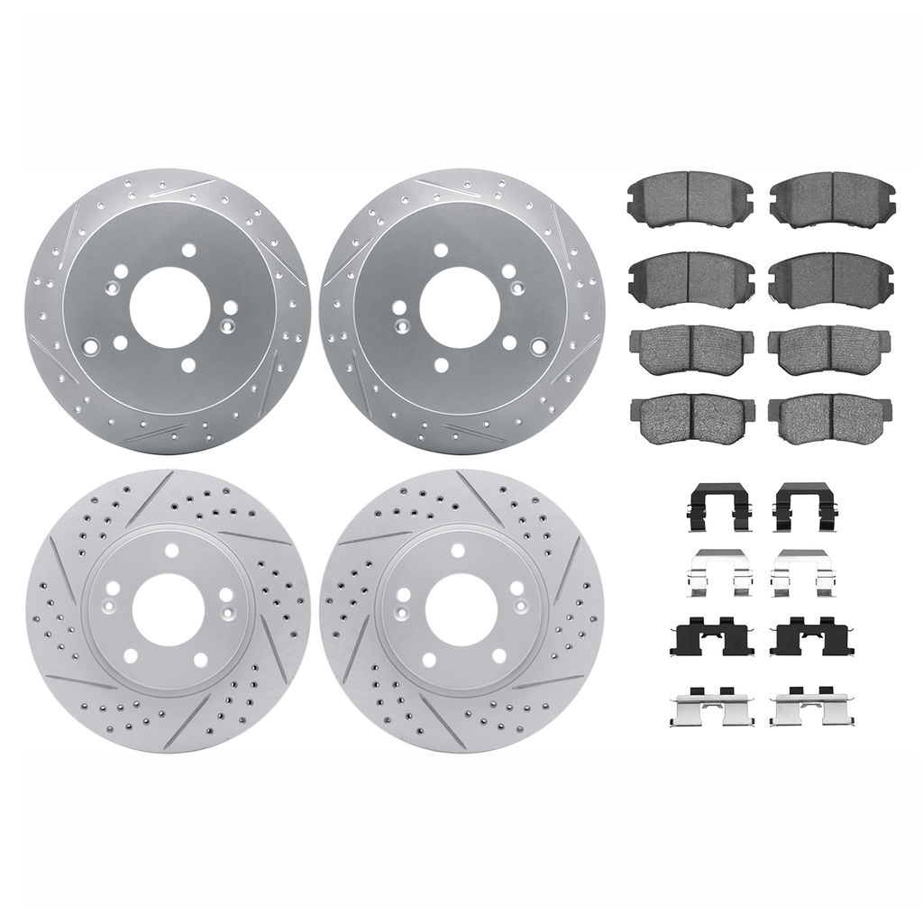 Dynamic Friction 2514-03015 - Brake Kit - Coated Drilled and Slotted Brake Rotors and 5000 Advanced Brake Pads with Hardware