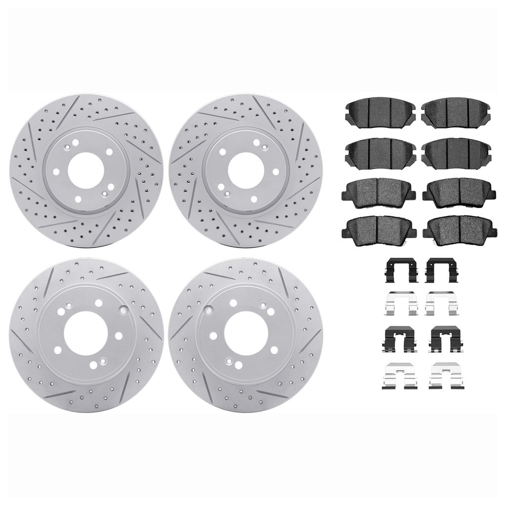 Dynamic Friction 2514-03020 - Brake Kit - Coated Drilled and Slotted Brake Rotors and 5000 Advanced Brake Pads with Hardware