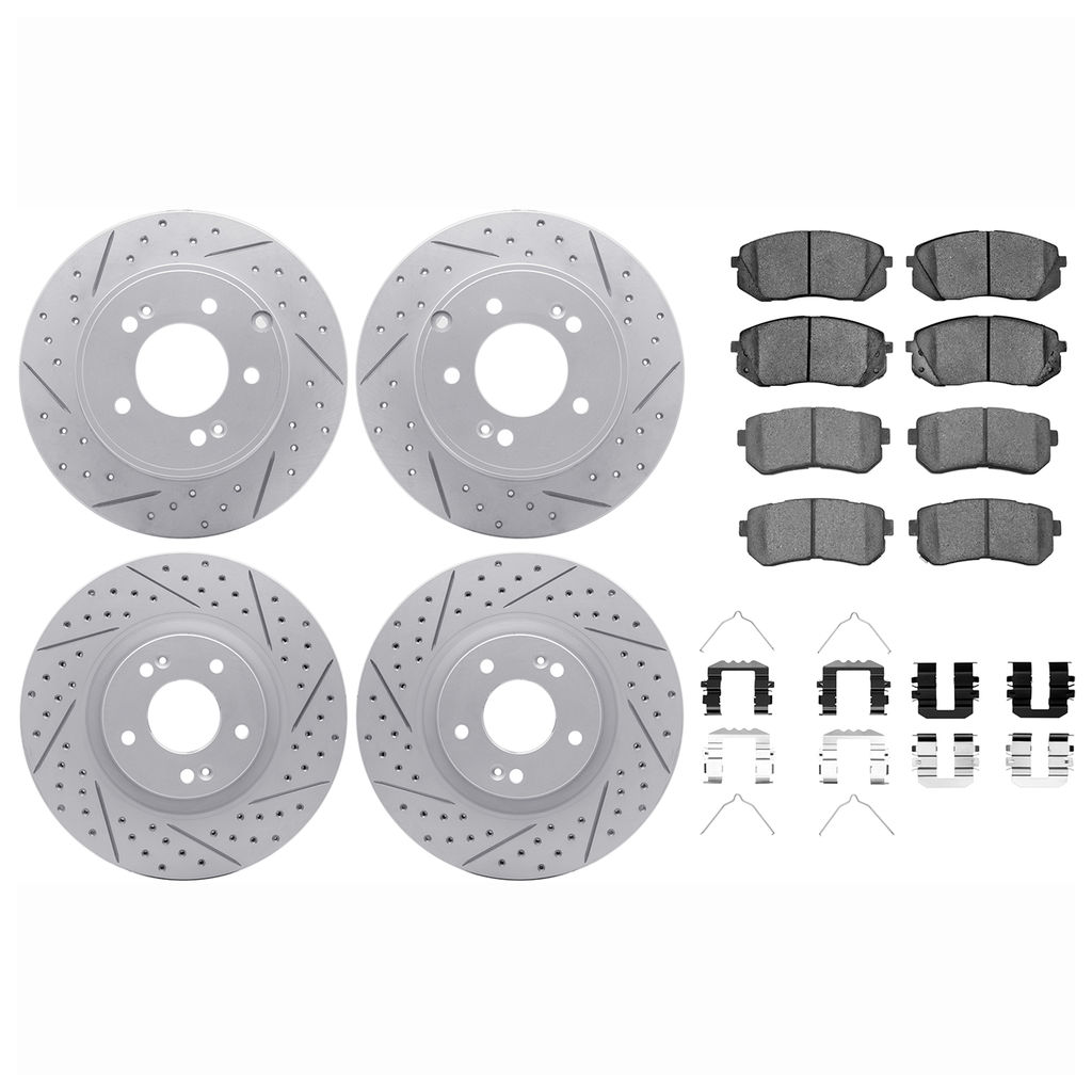 Dynamic Friction 2514-03031 - Brake Kit - Coated Drilled and Slotted Brake Rotors and 5000 Advanced Brake Pads with Hardware