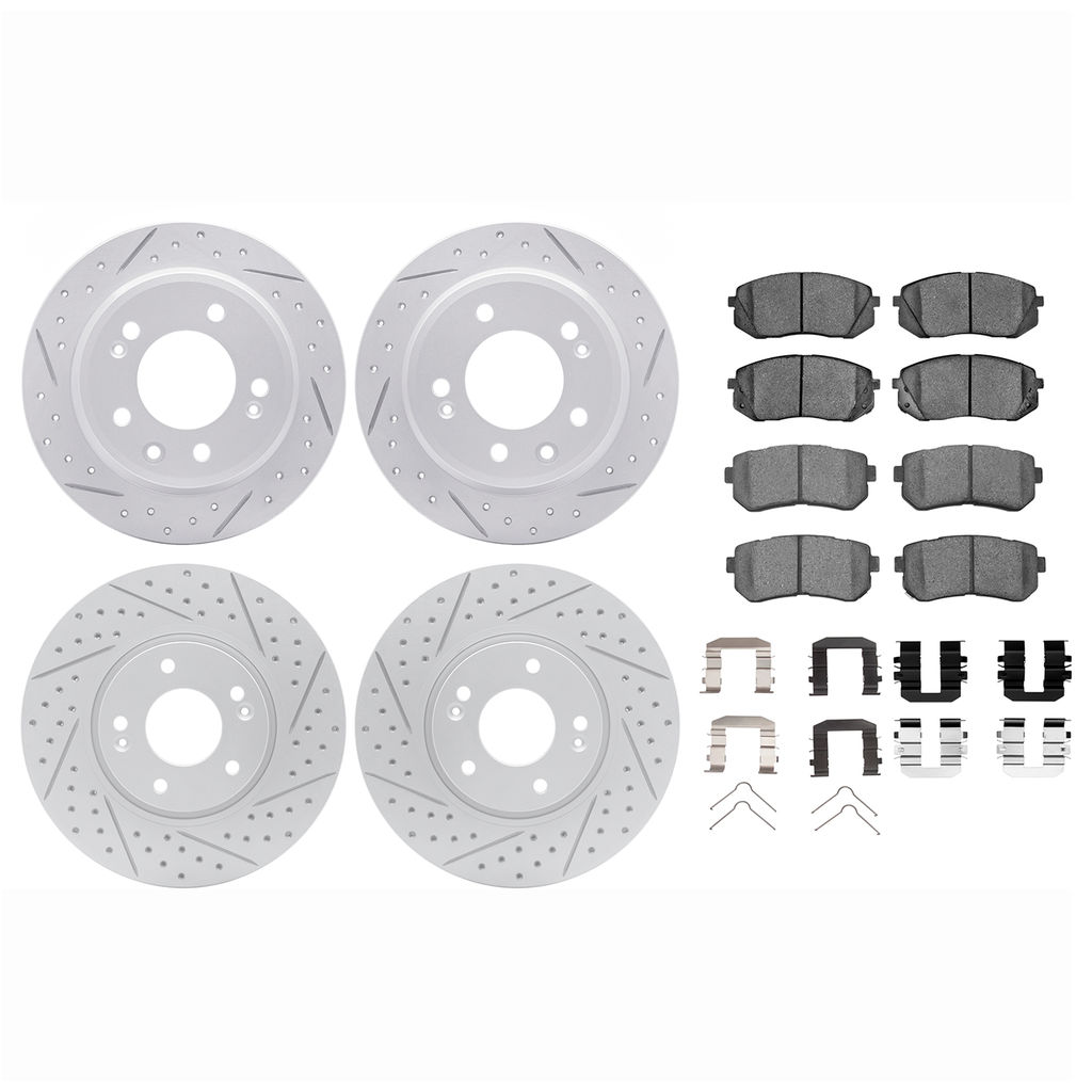 Dynamic Friction 2514-03032 - Brake Kit - Coated Drilled and Slotted Brake Rotors and 5000 Advanced Brake Pads with Hardware