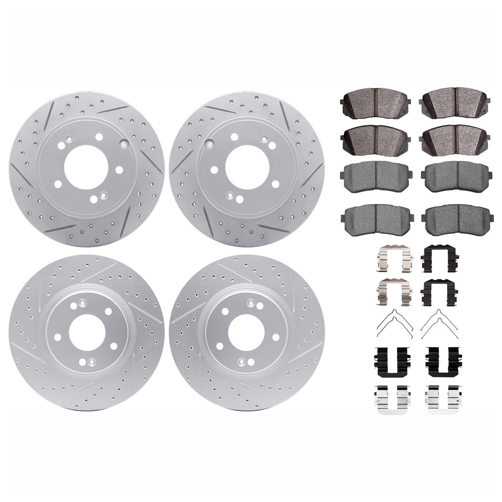 Dynamic Friction 2514-03034 - Brake Kit - Coated Drilled and Slotted Brake Rotors and 5000 Advanced Brake Pads with Hardware