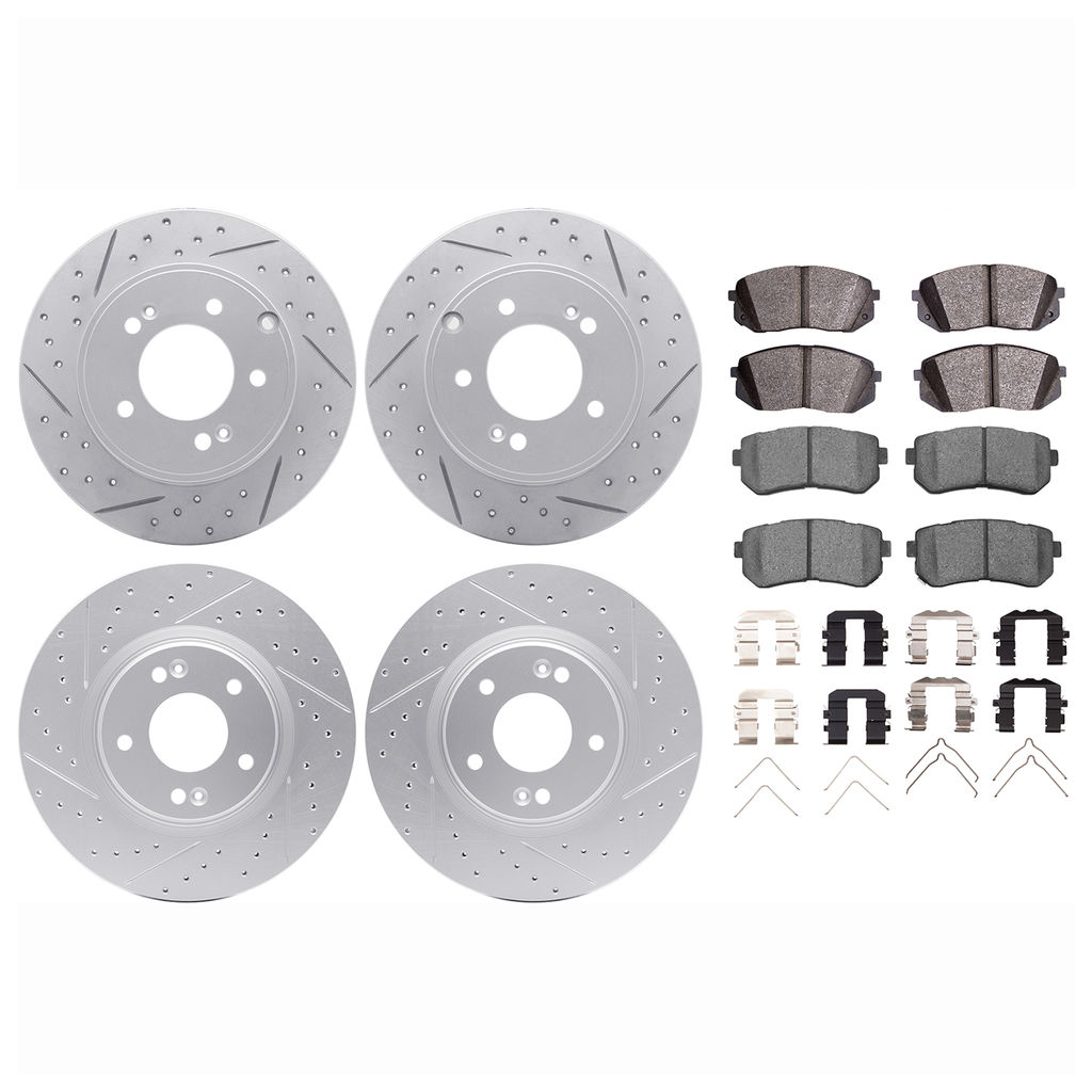 Dynamic Friction 2514-03035 - Brake Kit - Coated Drilled and Slotted Brake Rotors and 5000 Advanced Brake Pads with Hardware