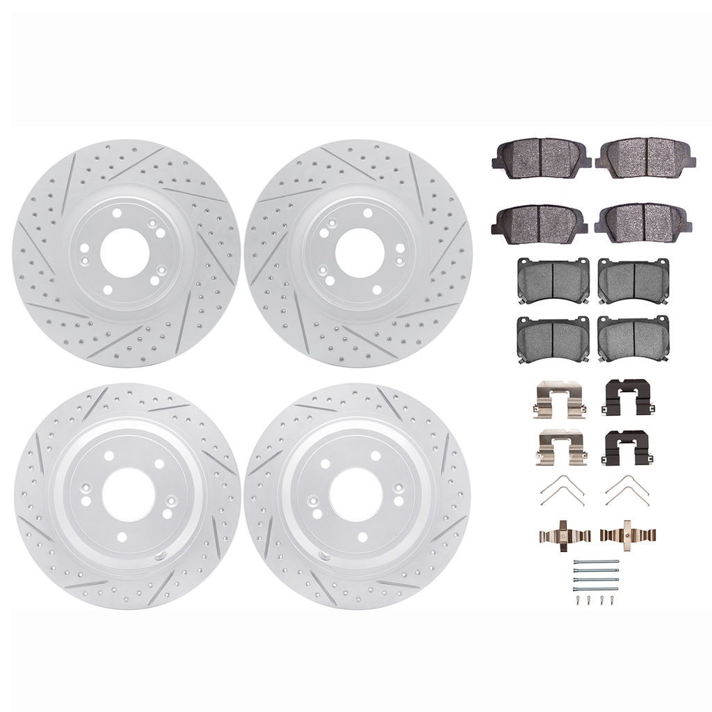 Dynamic Friction 2514-03038 - Brake Kit - Coated Drilled and Slotted Brake Rotors and 5000 Advanced Brake Pads with Hardware