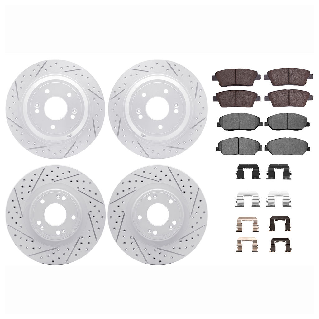 Dynamic Friction 2514-03039 - Brake Kit - Coated Drilled and Slotted Brake Rotors and 5000 Advanced Brake Pads with Hardware