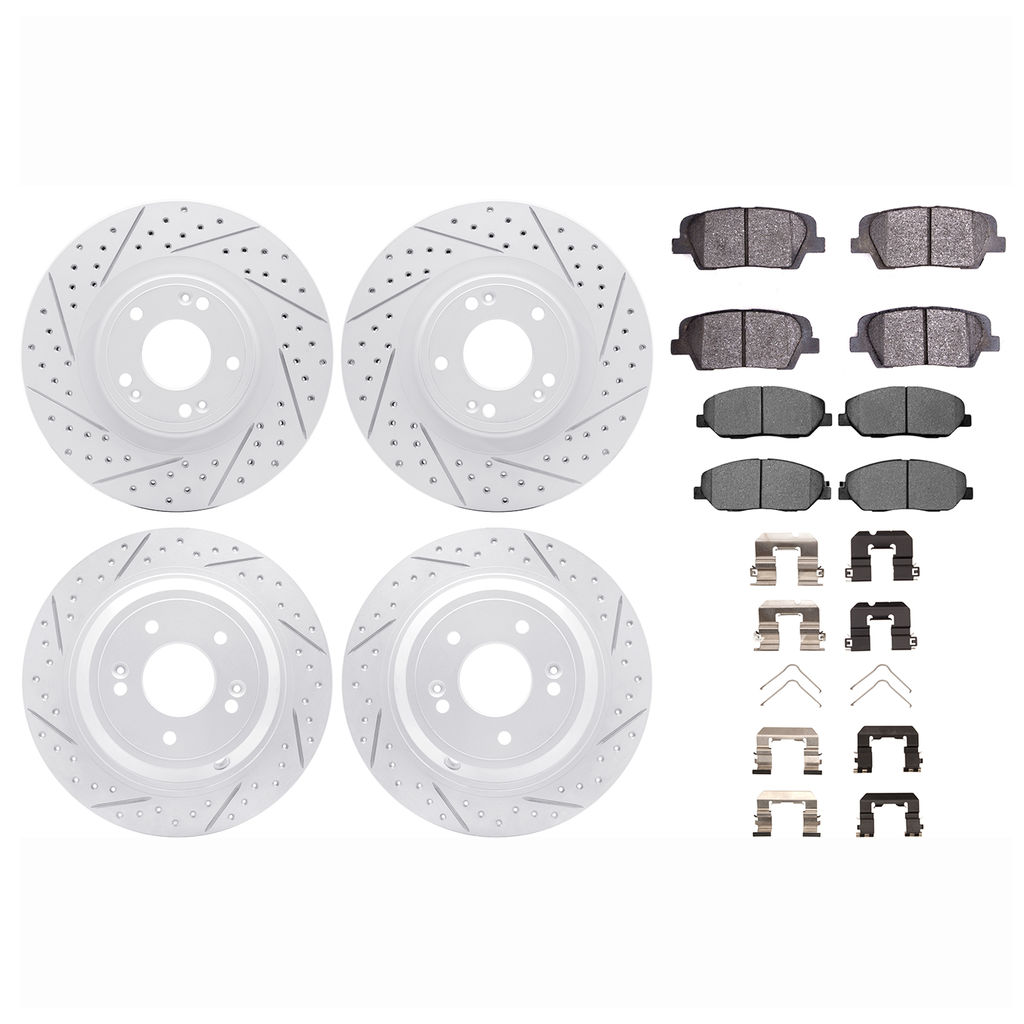 Dynamic Friction 2514-03040 - Brake Kit - Coated Drilled and Slotted Brake Rotors and 5000 Advanced Brake Pads with Hardware