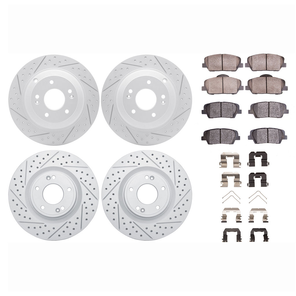 Dynamic Friction 2514-03041 - Brake Kit - Coated Drilled and Slotted Brake Rotors and 5000 Advanced Brake Pads with Hardware