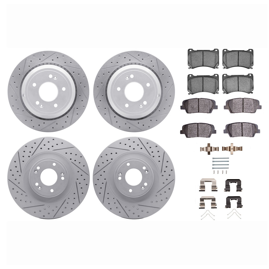 Dynamic Friction 2514-03042 - Brake Kit - Coated Drilled and Slotted Brake Rotors and 5000 Advanced Brake Pads with Hardware
