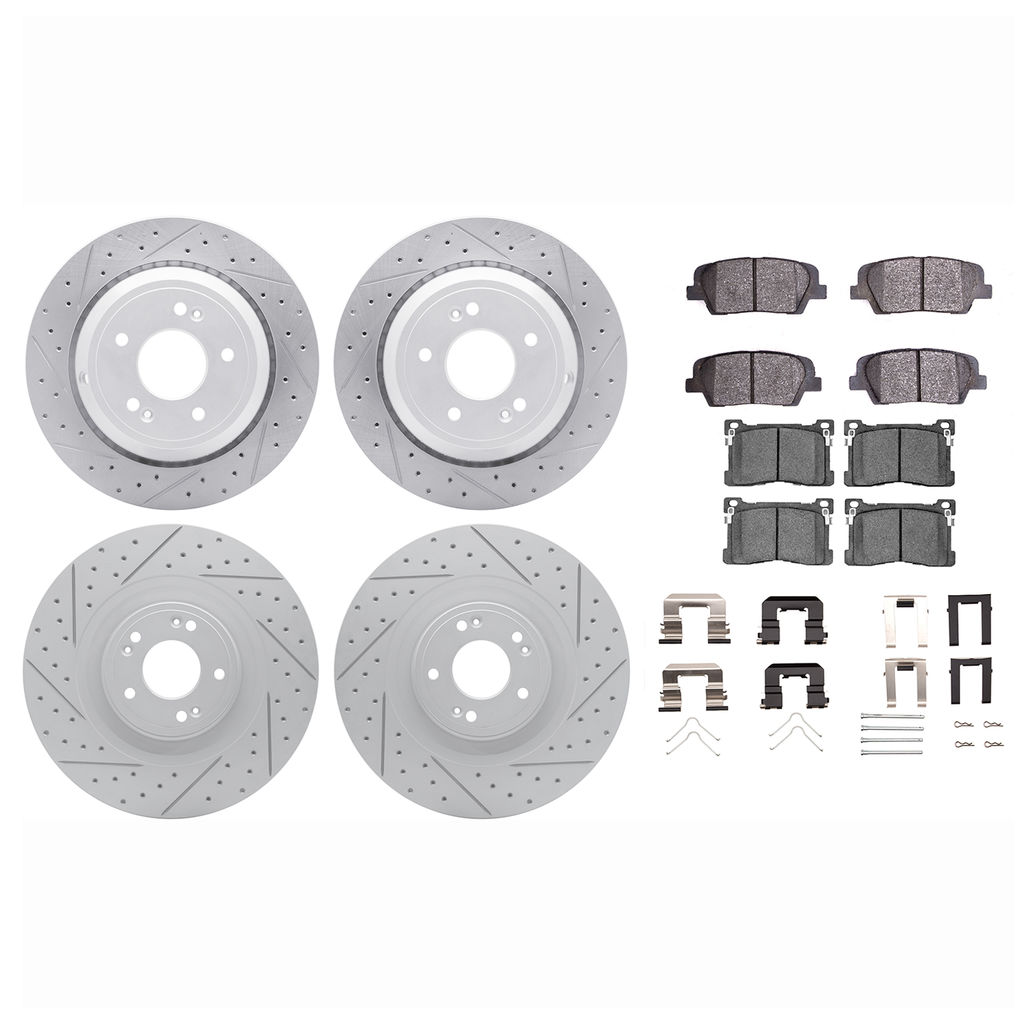 Dynamic Friction 2514-03043 - Brake Kit - Coated Drilled and Slotted Brake Rotors and 5000 Advanced Brake Pads with Hardware