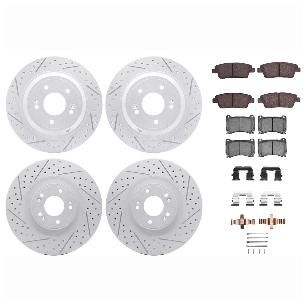 Dynamic Friction 2514-03044 - Brake Kit - Coated Drilled and Slotted Brake Rotors and 5000 Advanced Brake Pads with Hardware