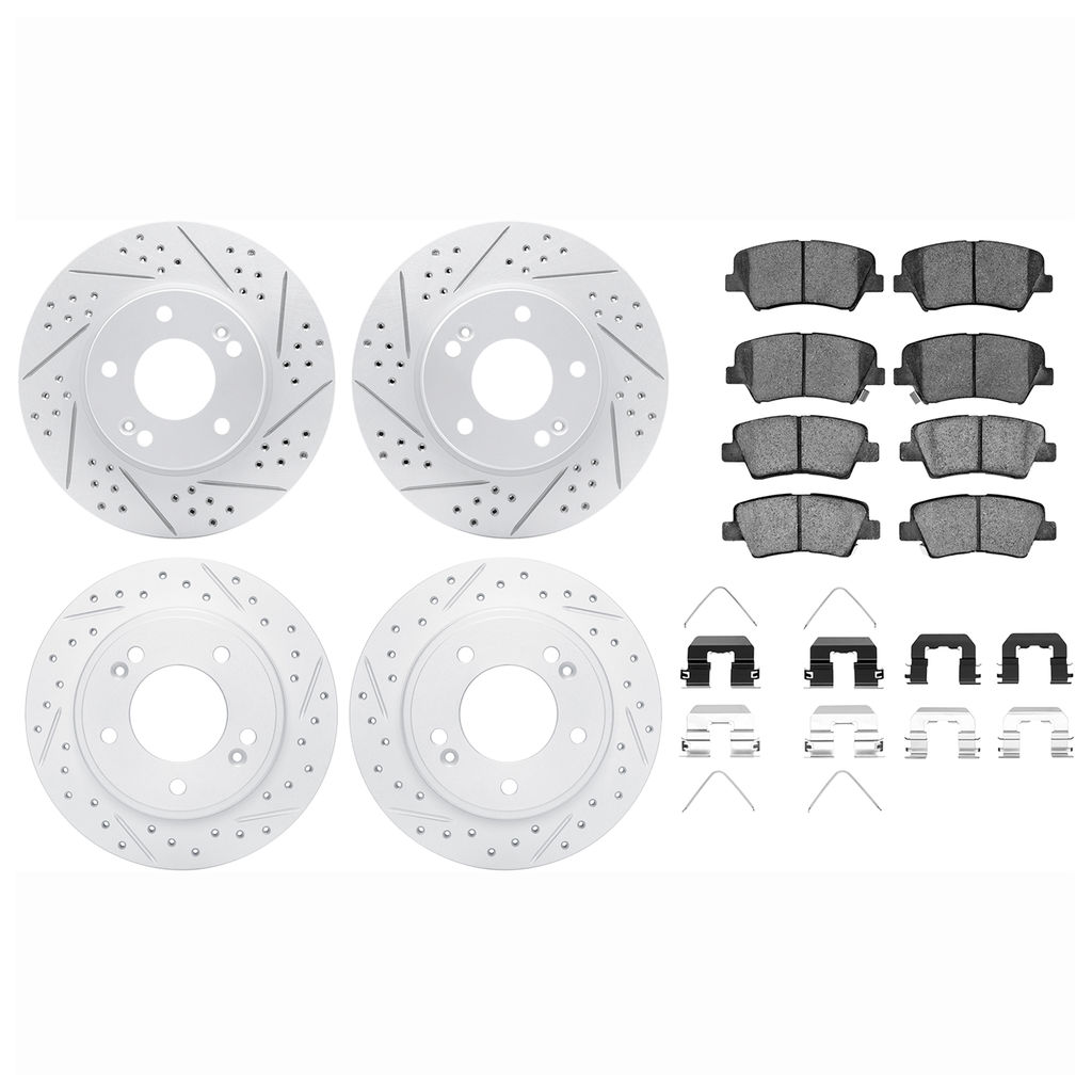 Dynamic Friction 2514-03047 - Brake Kit - Coated Drilled and Slotted Brake Rotors and 5000 Advanced Brake Pads with Hardware