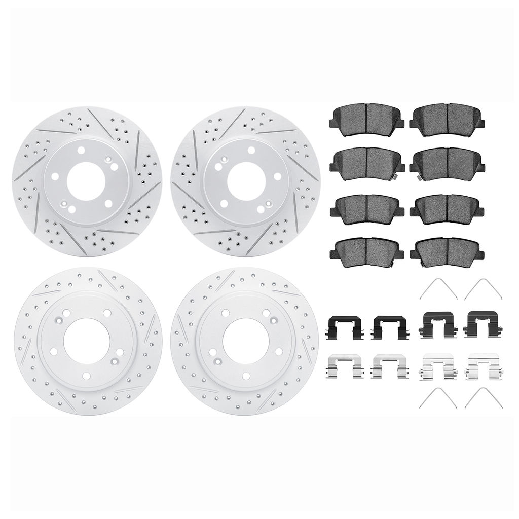 Dynamic Friction 2514-03048 - Brake Kit - Coated Drilled and Slotted Brake Rotors and 5000 Advanced Brake Pads with Hardware