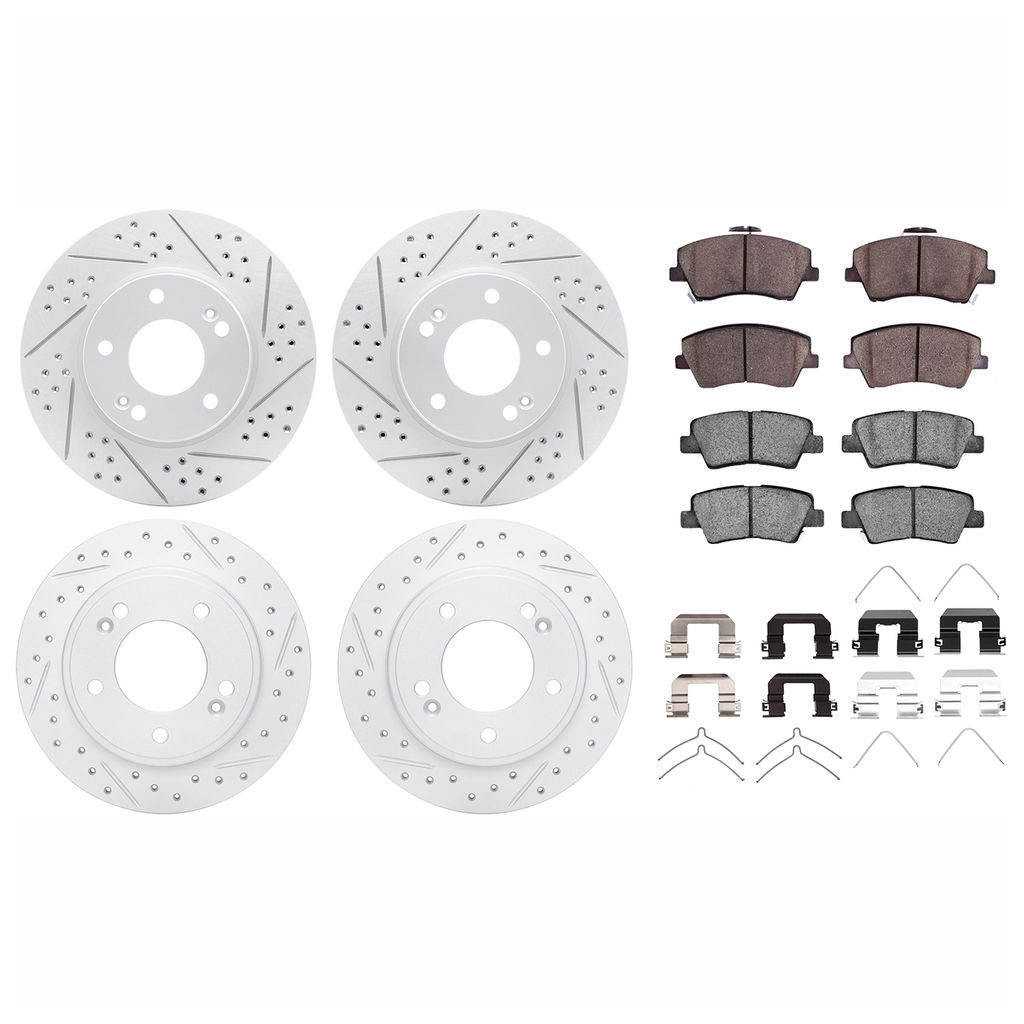 Dynamic Friction 2514-03049 - Brake Kit - Coated Drilled and Slotted Brake Rotors and 5000 Advanced Brake Pads with Hardware