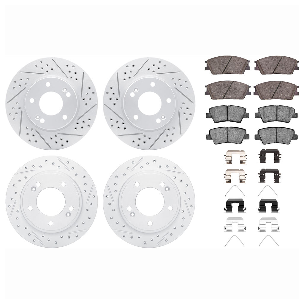 Dynamic Friction 2514-03050 - Brake Kit - Coated Drilled and Slotted Brake Rotors and 5000 Advanced Brake Pads with Hardware