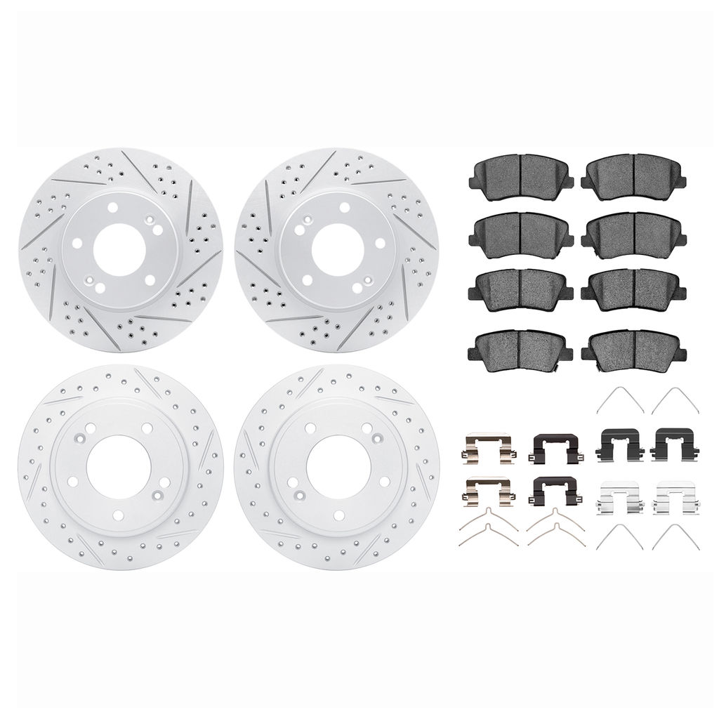 Dynamic Friction 2514-03051 - Brake Kit - Coated Drilled and Slotted Brake Rotors and 5000 Advanced Brake Pads with Hardware