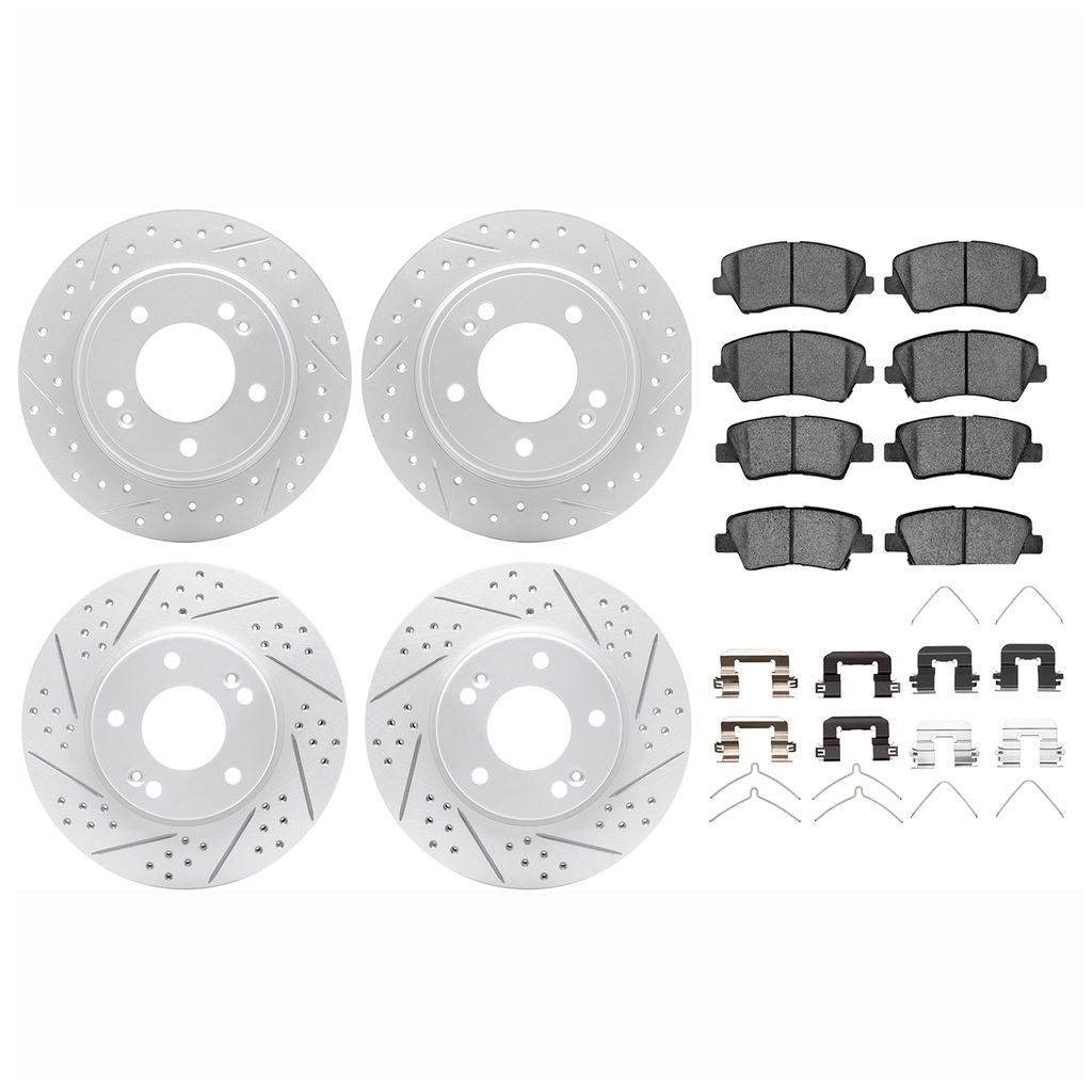 Dynamic Friction 2514-03055 - Brake Kit - Coated Drilled and Slotted Brake Rotors and 5000 Advanced Brake Pads with Hardware